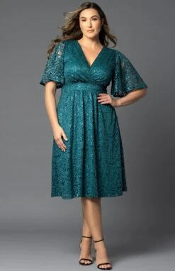 Plus Size Sequined Lace Cocktail Dress with Flutter Sleeves and Pockets -Dressbarn Store starry sequined lace cocktail dress plus 953558