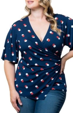 Plus Size Faux Wrap Top with Draped Waist - Stella Flutter Sleeve Blouse -Dressbarn Store stella cinch top plus 467081