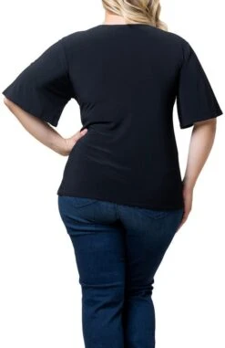 Plus Size Faux Wrap Top with Draped Waist - Stella Flutter Sleeve Blouse -Dressbarn Store stella cinch top plus 641686