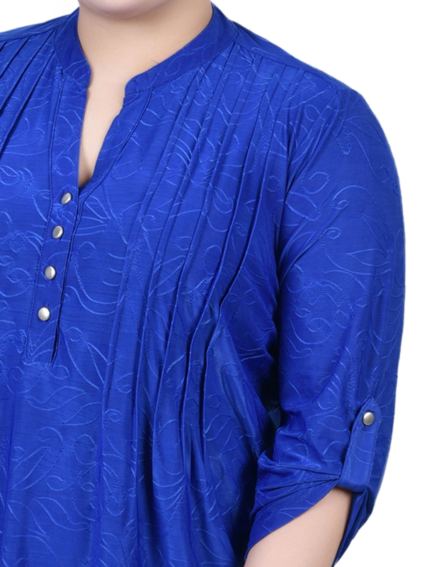 Plus Size 3/4 Roll Tab Zip Pullover Knit Jacquard Top 3 Plus Size 3/4 Roll Tab Zip Pullover Knit Jacquard Top - Image 3