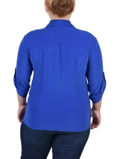 Plus Size Ruched Front Top with Roll-Tab Sleeves & Pleated Shoulders -Dressbarn Store surf the web 34 roll tab rouched front top plus 268170