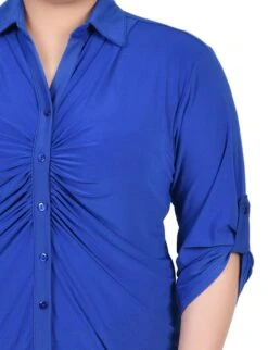 Plus Size Ruched Front Top with Roll-Tab Sleeves & Pleated Shoulders -Dressbarn Store surf the web 34 roll tab rouched front top plus 697202