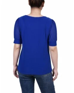 Long Sleeve Studded Colorblock Split Neck Top - Versatile Knit Crepe -Dressbarn Store surf the web long sleeve studded colorblocked split neck top 615323