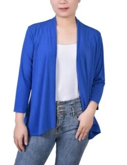 Elegant Solid 3/4 Sleeve Open Front Cardigan for Office & Casual Wear