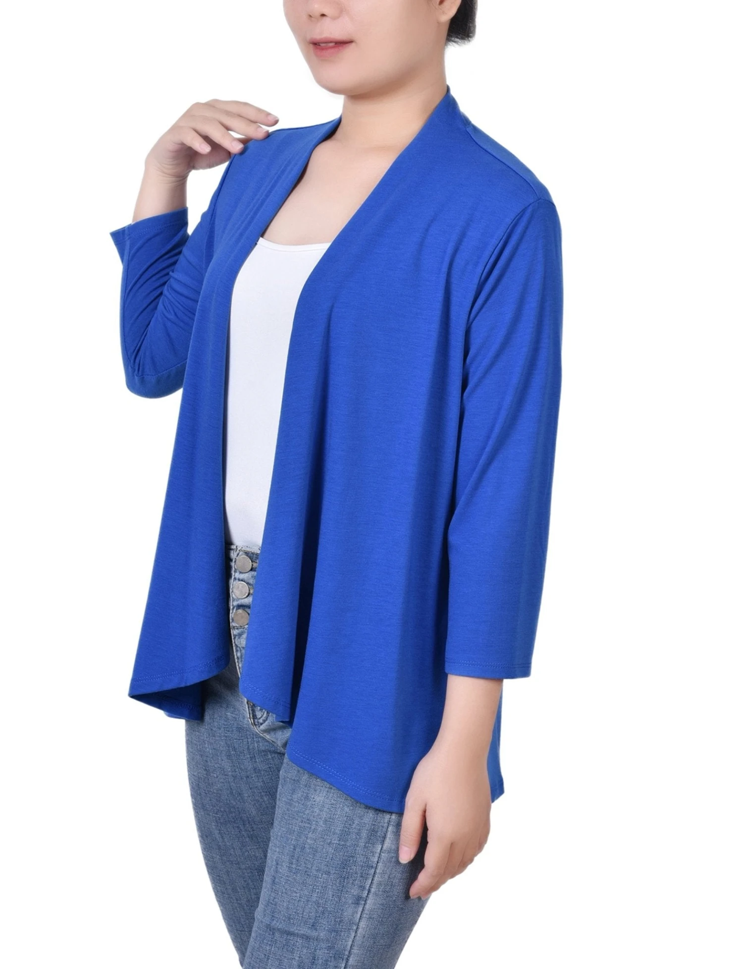 Elegant Solid 3/4 Sleeve Open Front Cardigan for Office & Casual Wear 2 Elegant Solid 3/4 Sleeve Open Front Cardigan for Office & Casual Wear - Image 2