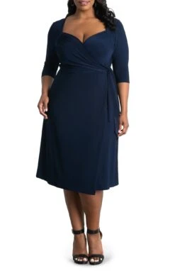 Plus Size Sweetheart Knit Wrap Dress - Versatile Midi for Any Occasion