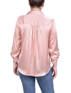 NY Collection Petite Tabbed Long Sleeve Satin Blouse -Dressbarn Store tabbed long sleeve satin blouse petite 848778