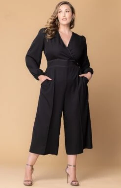 Tessa Plus Size Cropped Wide-Leg Jumpsuit with Elegant Surplice Neckline
