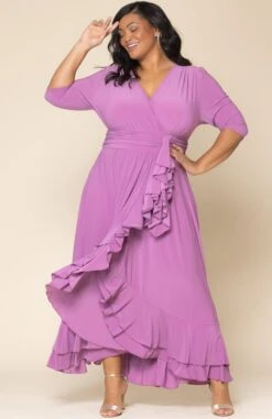 Veronica Plus Size Ruffled Evening Gown - Elegant Faux Wrap Design