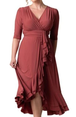 Plus Size Ruffled Evening Gown - Elegant Rosy Faux Wrap Formal Dress -Dressbarn Store veronica ruffled evening gown rosy plus 619281