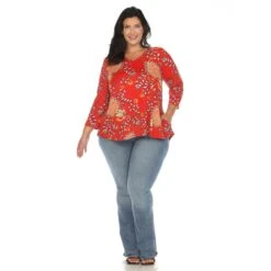 Women's Plus Size Boho Swing Tunic Top - Flowy V-Neck Blouse