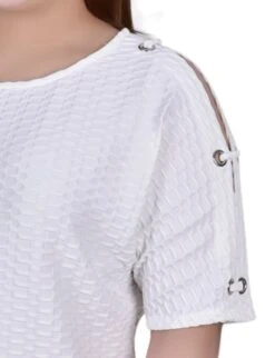 Plus Size Honeycomb Open Shoulder Tunic with Grommet Details -Dressbarn Store white honeycomb open shoulder tunic plus 412189