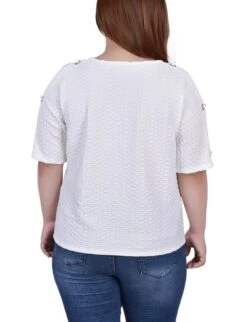 Plus Size Honeycomb Open Shoulder Tunic with Grommet Details -Dressbarn Store white honeycomb open shoulder tunic plus 543163