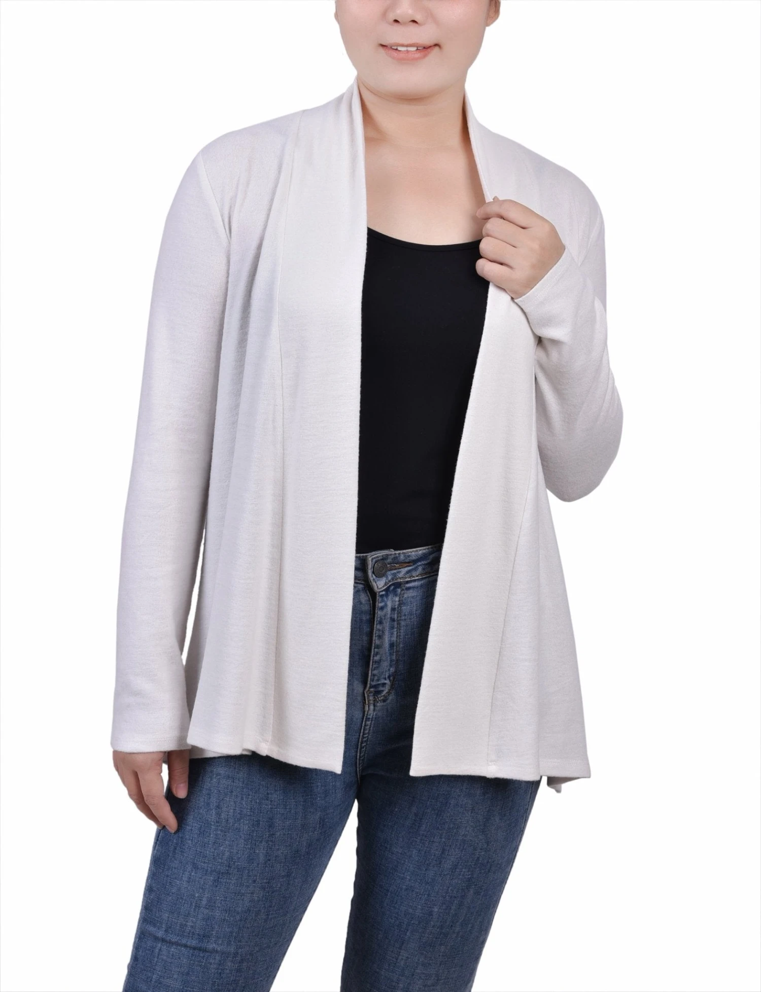 Elegant White Long Sleeve Swing Cardigan - Versatile Lightweight Layer 1 Elegant White Long Sleeve Swing Cardigan - Versatile Lightweight Layer