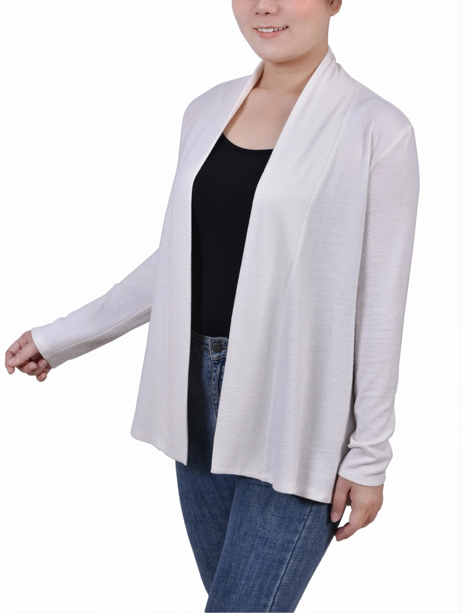 Elegant White Long Sleeve Swing Cardigan - Versatile Lightweight Layer 2 Elegant White Long Sleeve Swing Cardigan - Versatile Lightweight Layer - Image 2