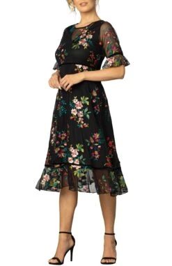 Wildflower Floral Embroidered Mesh Midi Dress - Special Occasion Cocktail Gown -Dressbarn Store wildflower embroidered dress 384498
