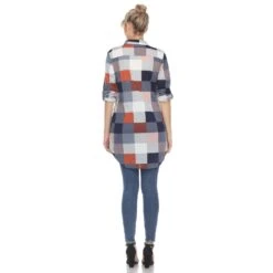 Women's Relaxed Fit Plaid Tunic Shirt with Roll-Tab Sleeves and Pockets -Dressbarn Store womens classic plaid tunic shirt 558434