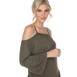 Cold Shoulder Ruffle Sleeve Tunic Top - Relaxed Fit Blouse