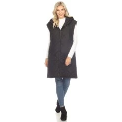 White Mark Women's Diamond Quilted Hooded Long Puffer Vest