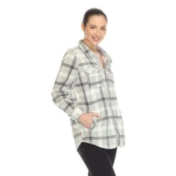 Soft Plaid Flannel Button-Down Shirt with Side Pockets