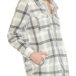 Soft Plaid Flannel Button-Down Shirt with Side Pockets -Dressbarn Store womens flannel plaid shirts 597626
