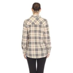 Soft Plaid Flannel Button-Down Shirt with Side Pockets -Dressbarn Store womens flannel plaid shirts 639101