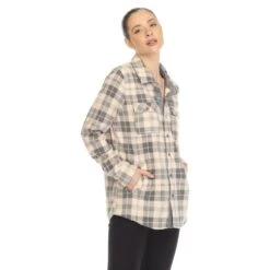 Soft Plaid Flannel Button-Down Shirt with Side Pockets -Dressbarn Store womens flannel plaid shirts 698279
