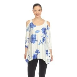 Floral Printed Cold Shoulder Tunic with Shark Bite Hem -Dressbarn Store womens floral printed cold shoulder tunic 446486