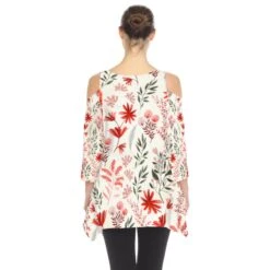 Floral Printed Cold Shoulder Tunic with Shark Bite Hem -Dressbarn Store womens floral printed cold shoulder tunic 496093