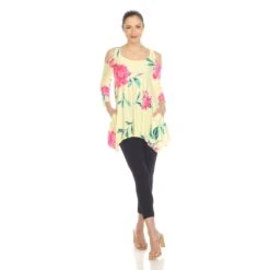 Floral Printed Cold Shoulder Tunic with Shark Bite Hem -Dressbarn Store womens floral printed cold shoulder tunic 976995