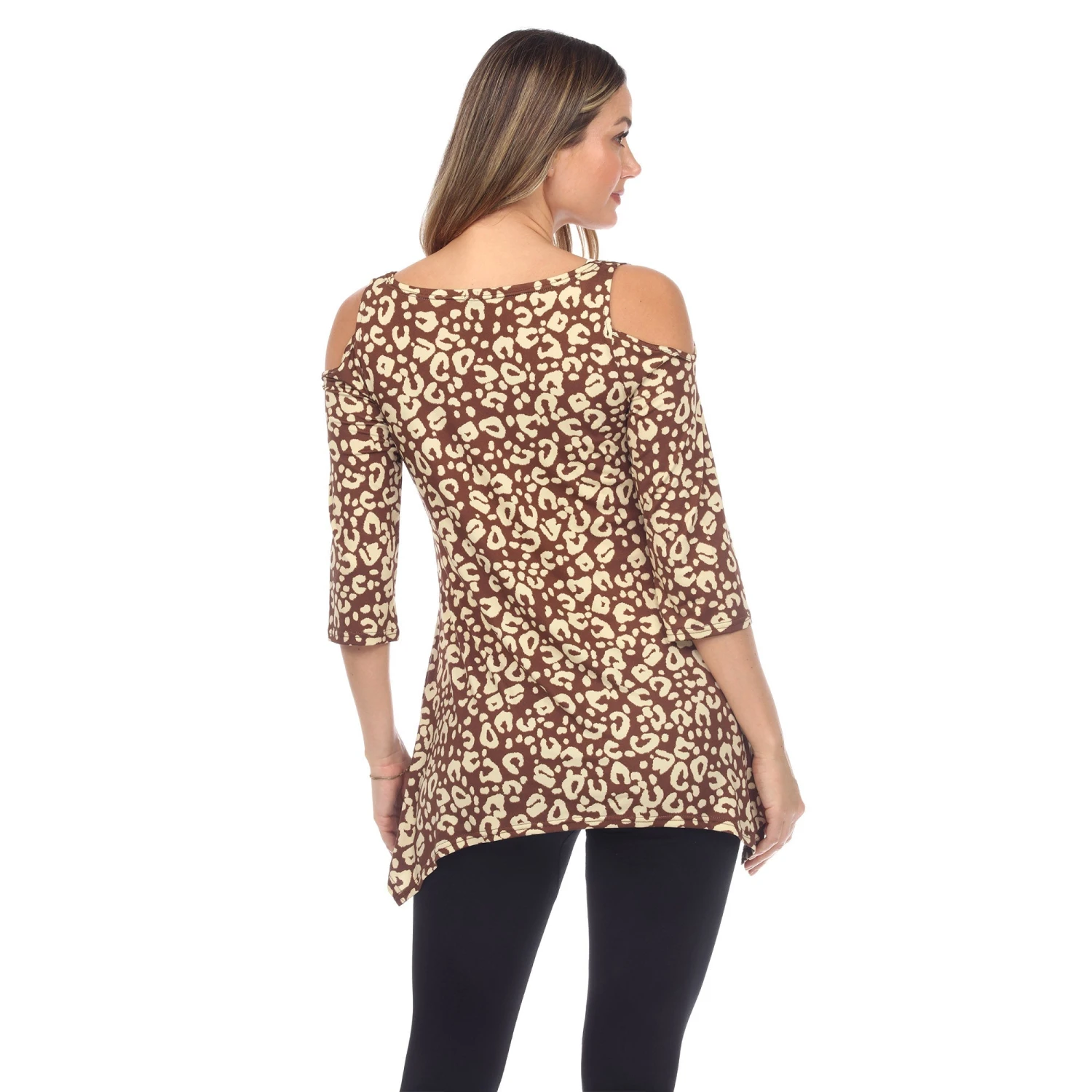 Leopard Print Cold Shoulder Tunic - Women's Sharkbite Hem Top 8 Leopard Print Cold Shoulder Tunic - Women's Sharkbite Hem Top - Image 8