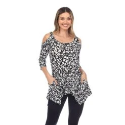 Leopard Print Cold Shoulder Tunic - Women's Sharkbite Hem Top