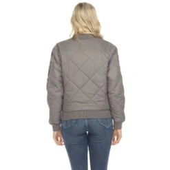 Lightweight Diamond Quilted Puffer Bomber Jacket with PU Accents -Dressbarn Store womens lightweight diamond quilted puffer bomber jacket 418475