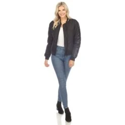 Lightweight Diamond Quilted Puffer Bomber Jacket with PU Accents -Dressbarn Store womens lightweight diamond quilted puffer bomber jacket 593712