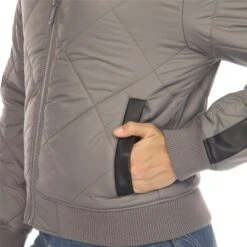 Lightweight Diamond Quilted Puffer Bomber Jacket with PU Accents -Dressbarn Store womens lightweight diamond quilted puffer bomber jacket 685535