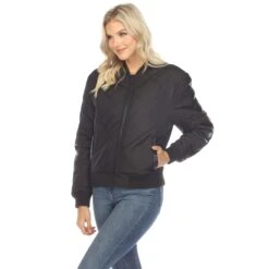Lightweight Diamond Quilted Puffer Bomber Jacket with PU Accents -Dressbarn Store womens lightweight diamond quilted puffer bomber jacket 806379