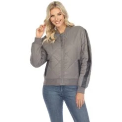Lightweight Diamond Quilted Puffer Bomber Jacket with PU Accents -Dressbarn Store womens lightweight diamond quilted puffer bomber jacket 832243