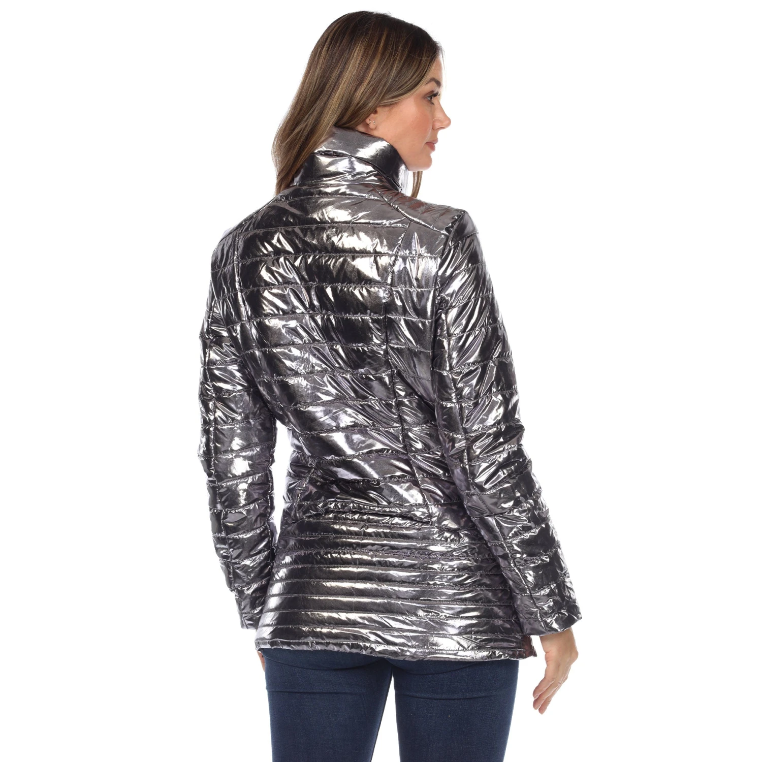 Women's Metallic Puffer Coat - Lightweight Fitted Winter Jacket 8 Women's Metallic Puffer Coat - Lightweight Fitted Winter Jacket - Image 8
