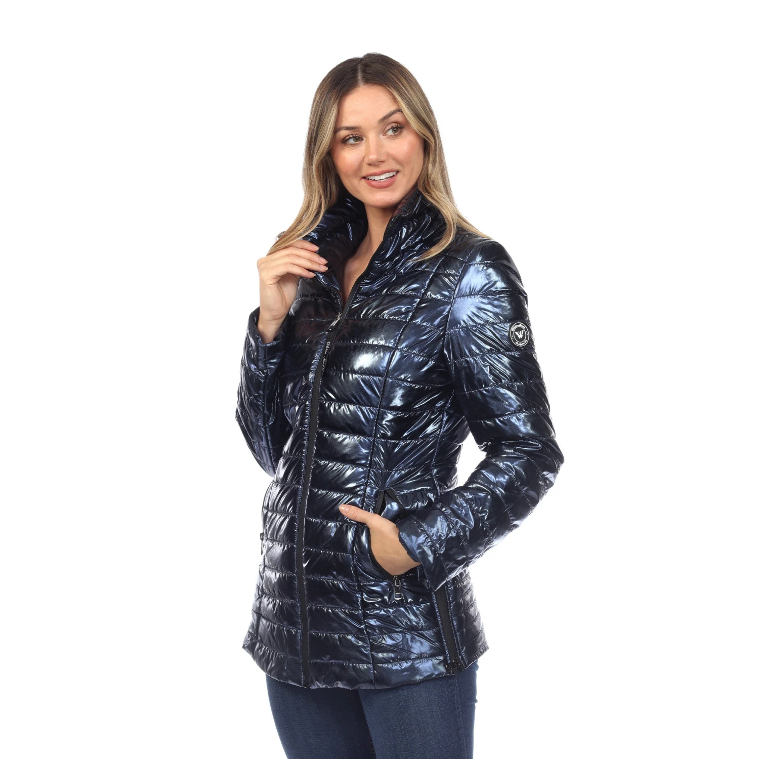 Women's Metallic Puffer Coat - Lightweight Fitted Winter Jacket 1 Women's Metallic Puffer Coat - Lightweight Fitted Winter Jacket