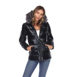 Women's Metallic Oversized Puffer Coat - Stylish Hooded Winter Jacket