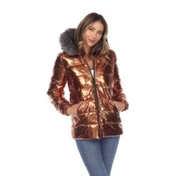 Women's Metallic Oversized Puffer Coat - Stylish Hooded Winter Jacket 38 Women's Metallic Oversized Puffer Coat - Stylish Hooded Winter Jacket -Dressbarn Store womens metallic puffer coat with hoodie 728325