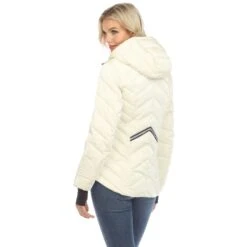 White Mark Women's Midweight Quilted Hooded Jacket with Thumbholes -Dressbarn Store womens midweight quilted contrast with thumbholes hooded jacket 451122