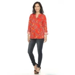 Women's Paisley Button Front Tunic Top with Roll-Tab Sleeves -Dressbarn Store womens paisley button front tunic top 206544