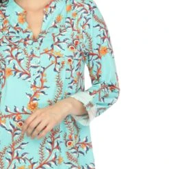 Women's Paisley Button Front Tunic Top with Roll-Tab Sleeves -Dressbarn Store womens paisley button front tunic top 906543
