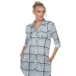 Women's Plaid Tunic Shirt with Side Pockets & Roll Tab Sleeves 30 Women's Plaid Tunic Shirt with Side Pockets & Roll Tab Sleeves -Dressbarn Store womens plaid tunic shirt 286542