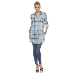 Women's Plaid Tunic Shirt with Side Pockets & Roll Tab Sleeves 26 Women's Plaid Tunic Shirt with Side Pockets & Roll Tab Sleeves -Dressbarn Store womens plaid tunic shirt 460978