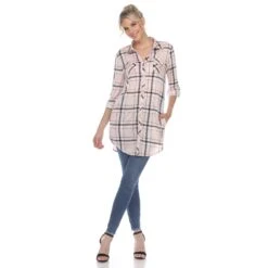 Women's Plaid Tunic Shirt with Side Pockets & Roll Tab Sleeves 38 Women's Plaid Tunic Shirt with Side Pockets & Roll Tab Sleeves -Dressbarn Store womens plaid tunic shirt 716975