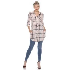 Women's Plaid Tunic Shirt with Side Pockets & Roll Tab Sleeves 36 Women's Plaid Tunic Shirt with Side Pockets & Roll Tab Sleeves -Dressbarn Store womens plaid tunic shirt 750965