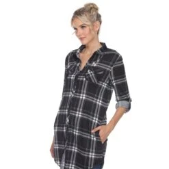 Women's Plaid Tunic Shirt with Side Pockets & Roll Tab Sleeves 25 Women's Plaid Tunic Shirt with Side Pockets & Roll Tab Sleeves -Dressbarn Store womens plaid tunic shirt 788976