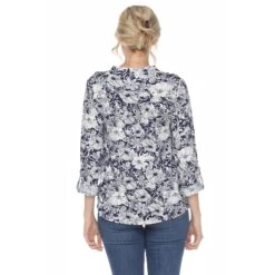 Floral Print Pleated Tunic Blouse with Roll-Tab Sleeves -Dressbarn Store womens pleated long sleeve floral print blouse 153427
